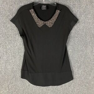 Knapp Studio Blouse Women's Small Short Sleeve‎ Black Polyester Blend S